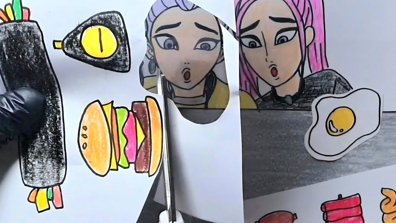 [Paper DIY] ASMR K-Pop Demon Hunters Paper Doll Mukbang Situational Play