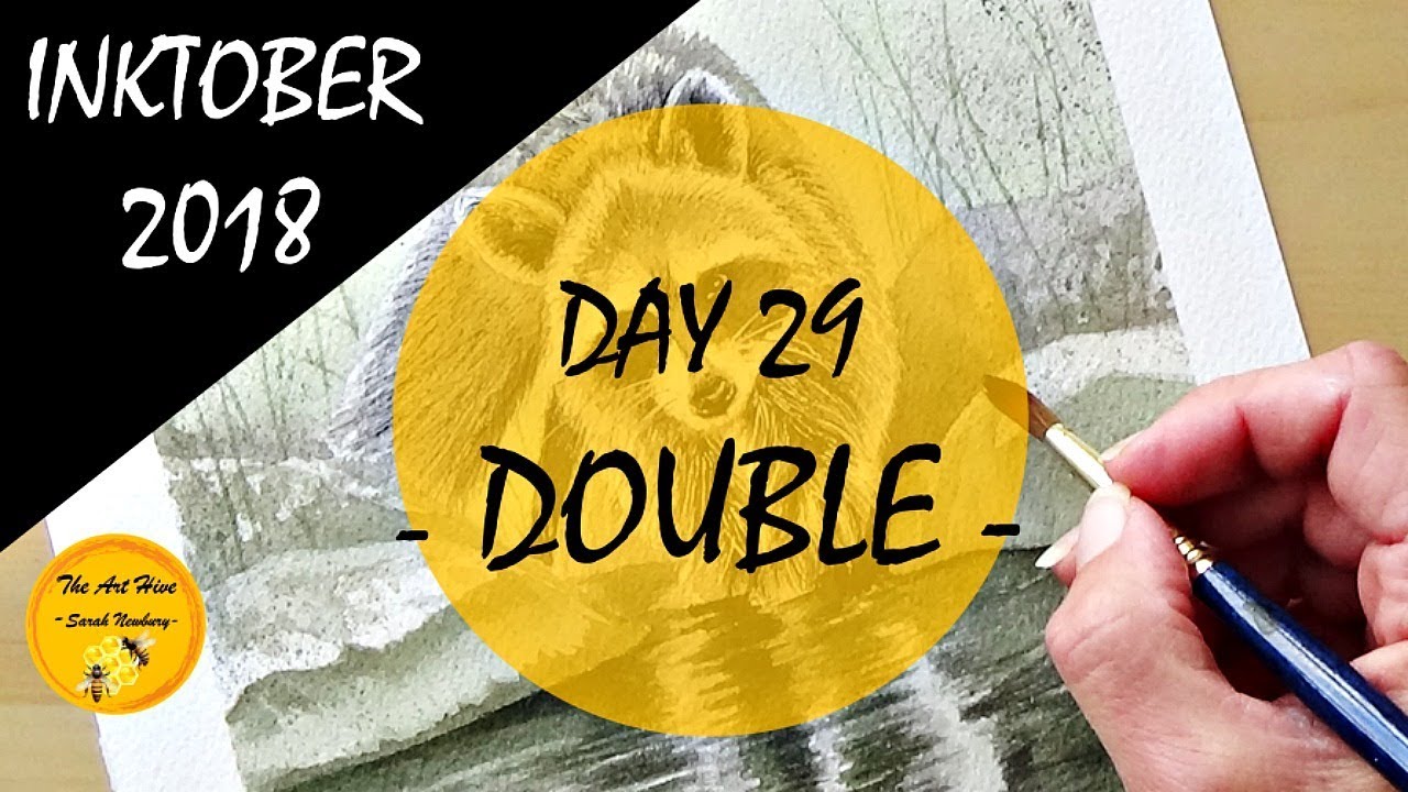 😮Inktober 2018 day 29 'DOUBLE'- daily art video/speed painting a RACCOON in coloured INK (TUTORIAL)