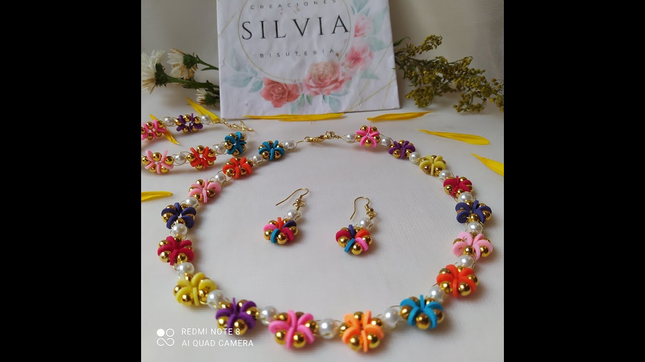 COMO HACER UN COLLAR DE FLORES DE PUCA  O FIMO CON CHAPITAS Y ALAMBRE