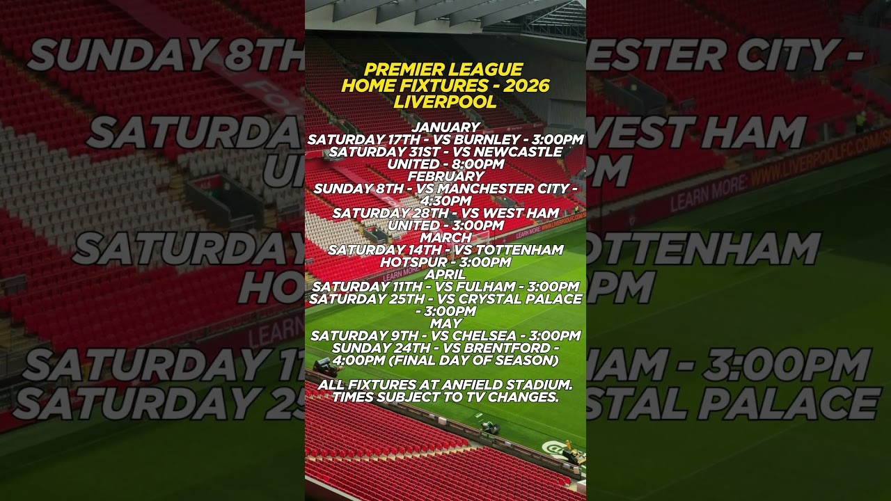 LIVERPOOL FC | ANFIELD STADIUM | HOME FIXTURES 2026