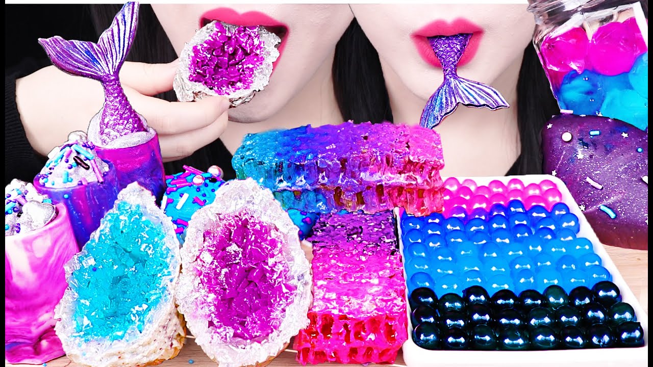 ASMR GALAXY FOODS *HONEYCOMB, CRYSTAL CANDY, EDIBLE CUP 갤럭시 원석 사탕, 먹는 컵, 벌집꿀, 지구젤리 먹방 EATING SOUNDS