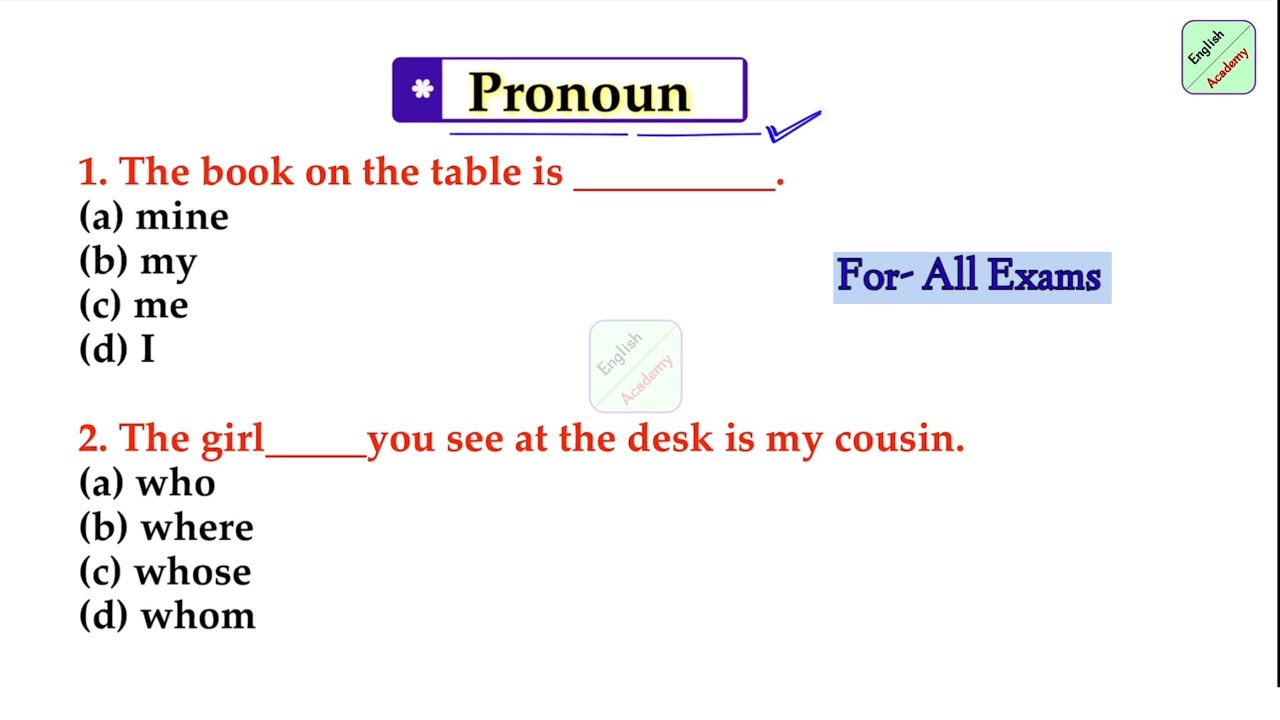 pronoun practice set -2 ,For- All Exam #englishacademy by deepak kr.
