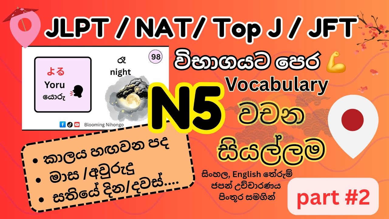 N5 ජපන් භාෂා ප්‍රවීණතා විභාගයට අදාළ වචන #Part2 🇯🇵✨️🔥 @bloomingNihongo 