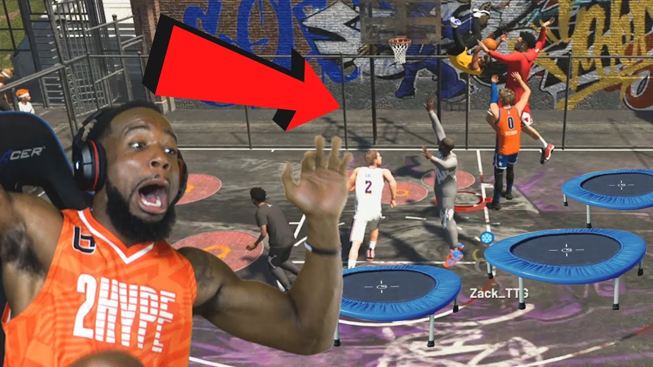 *New* Caged TRAMPOLINE PARK! 2Hype w/ Troydan! NBA 2K19 Park Mode
