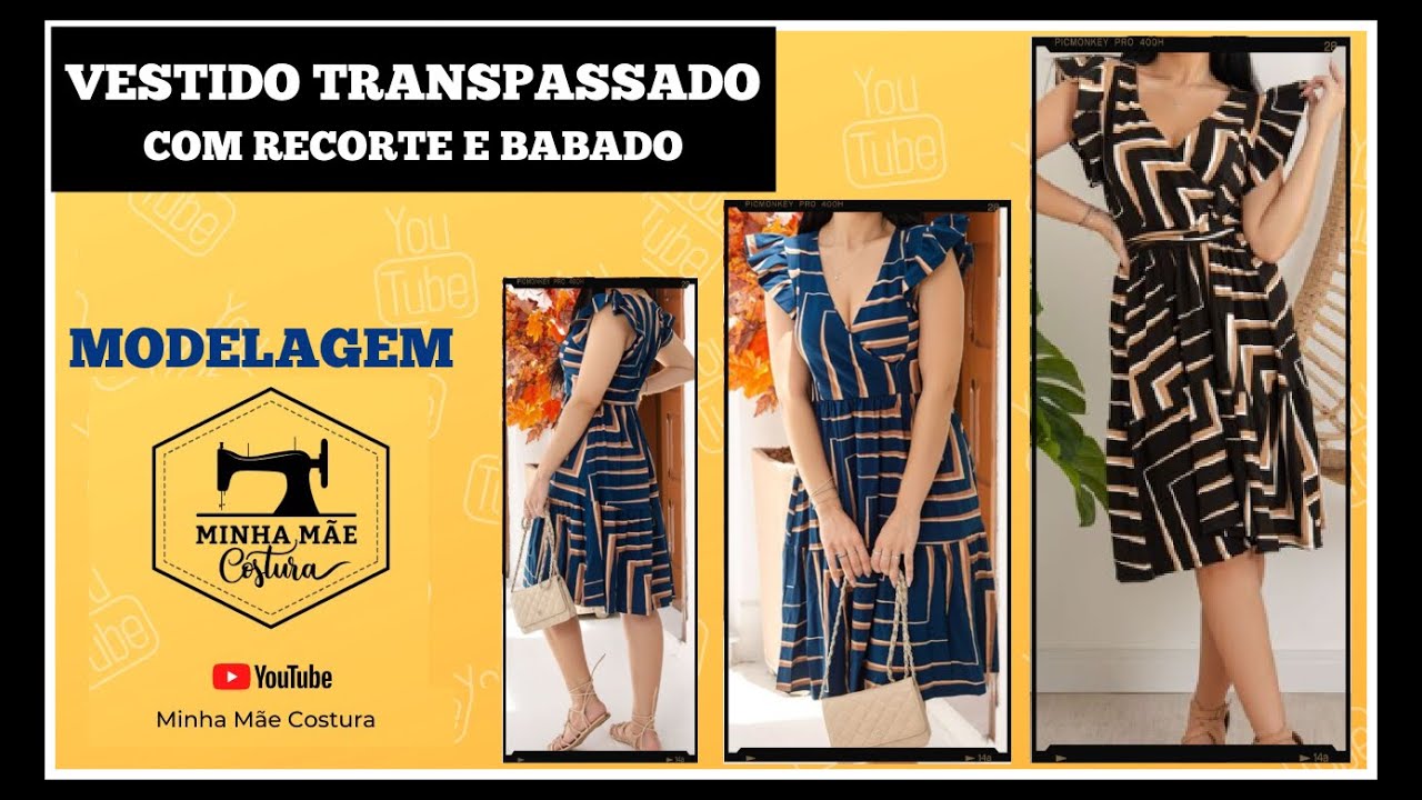 VESTIDO TRANSPASSADO COM RECORTE E BABADO - PASSO A PASSO DA MODELAGEM