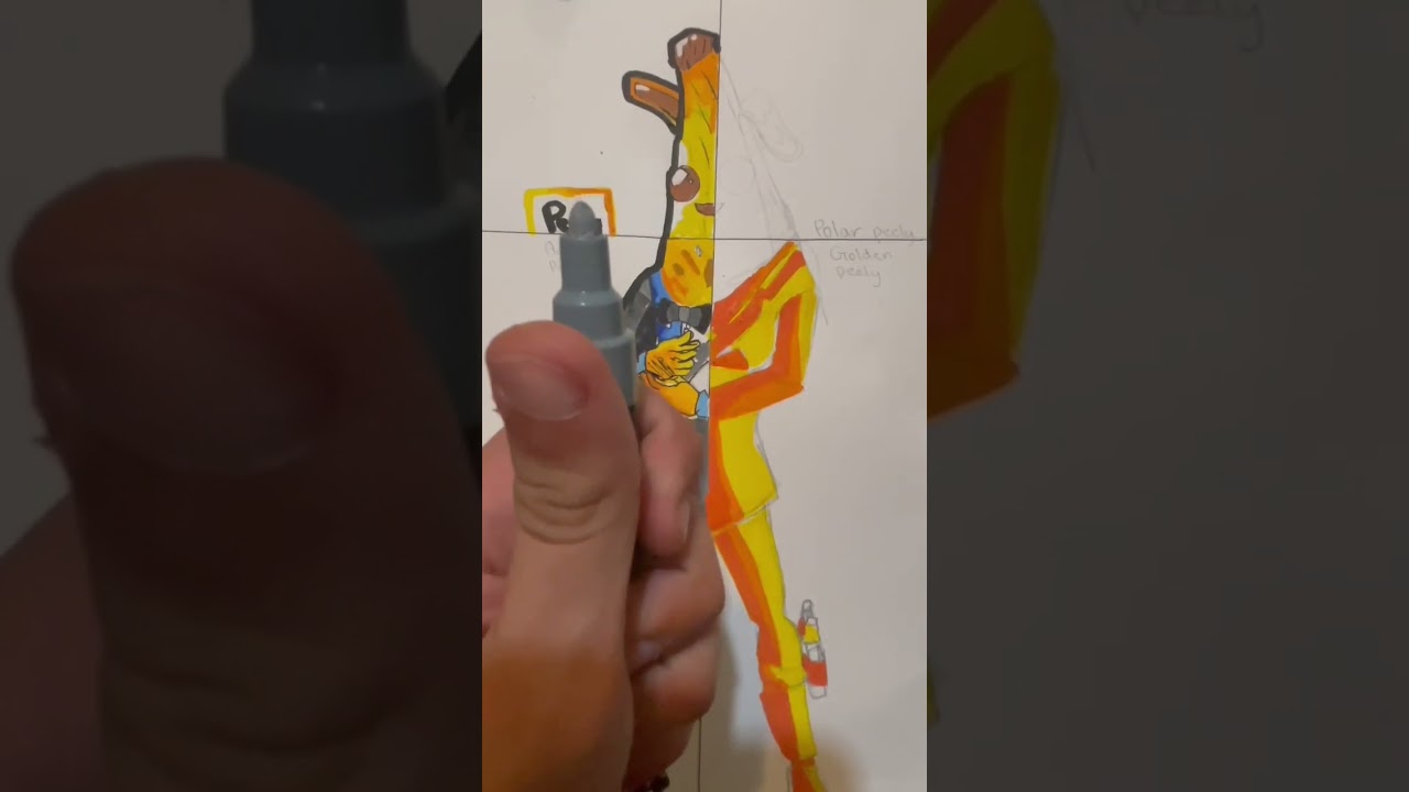 Fortnite Peely drawing but with 4 styles pt3 #posca #fortnite #peely #art #gold