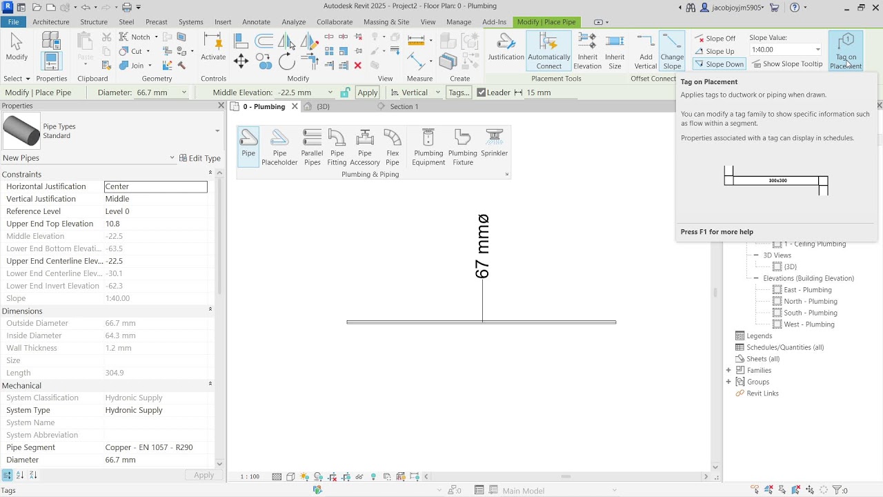 Place Pipe - Contectual Tools in Revit