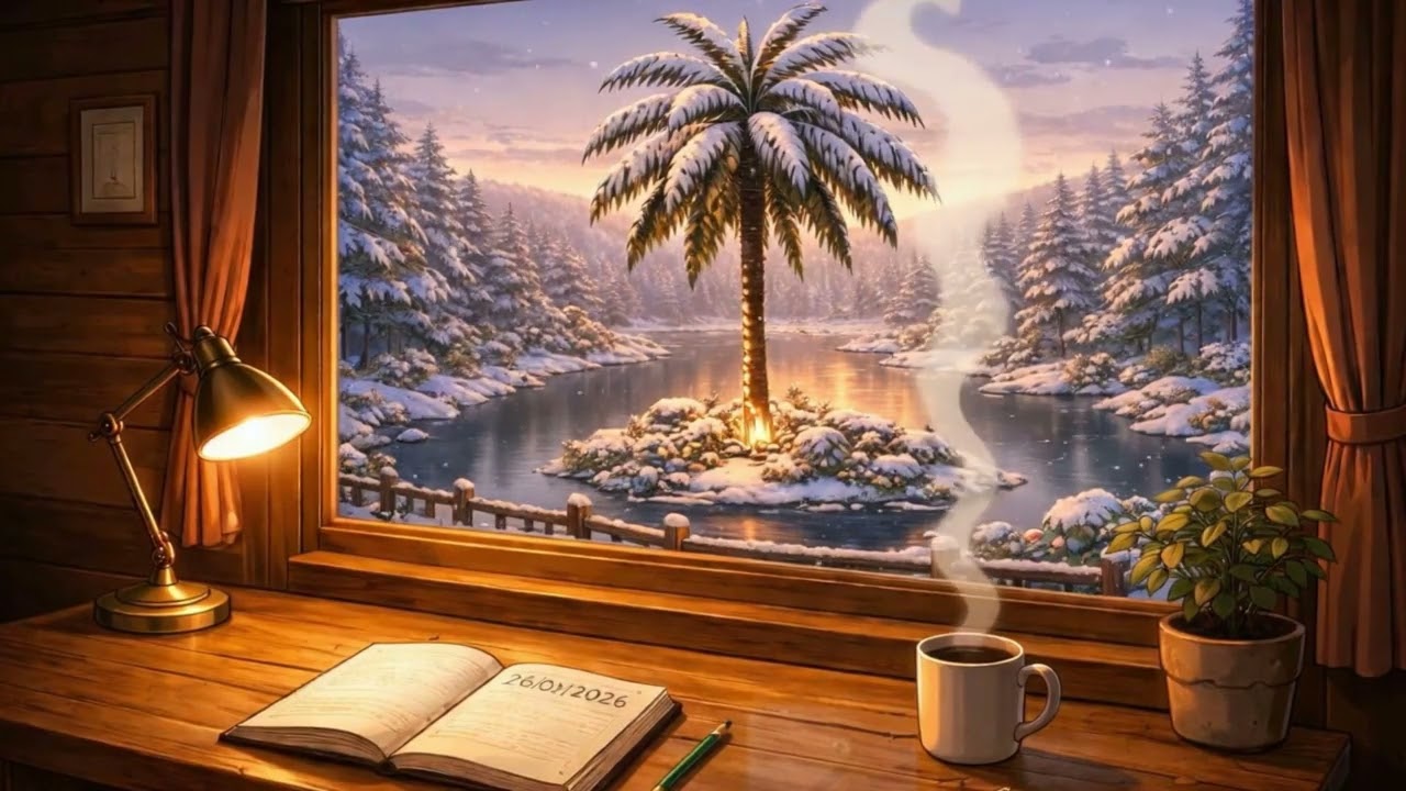 Snowy Sunrise Oasis 🌴 | Cozy Winter Lofi for Study & Deep Focus (2 Hours)