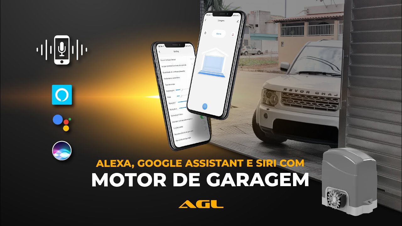 Motor de garagem com Alexa, Google Assistente e Siri