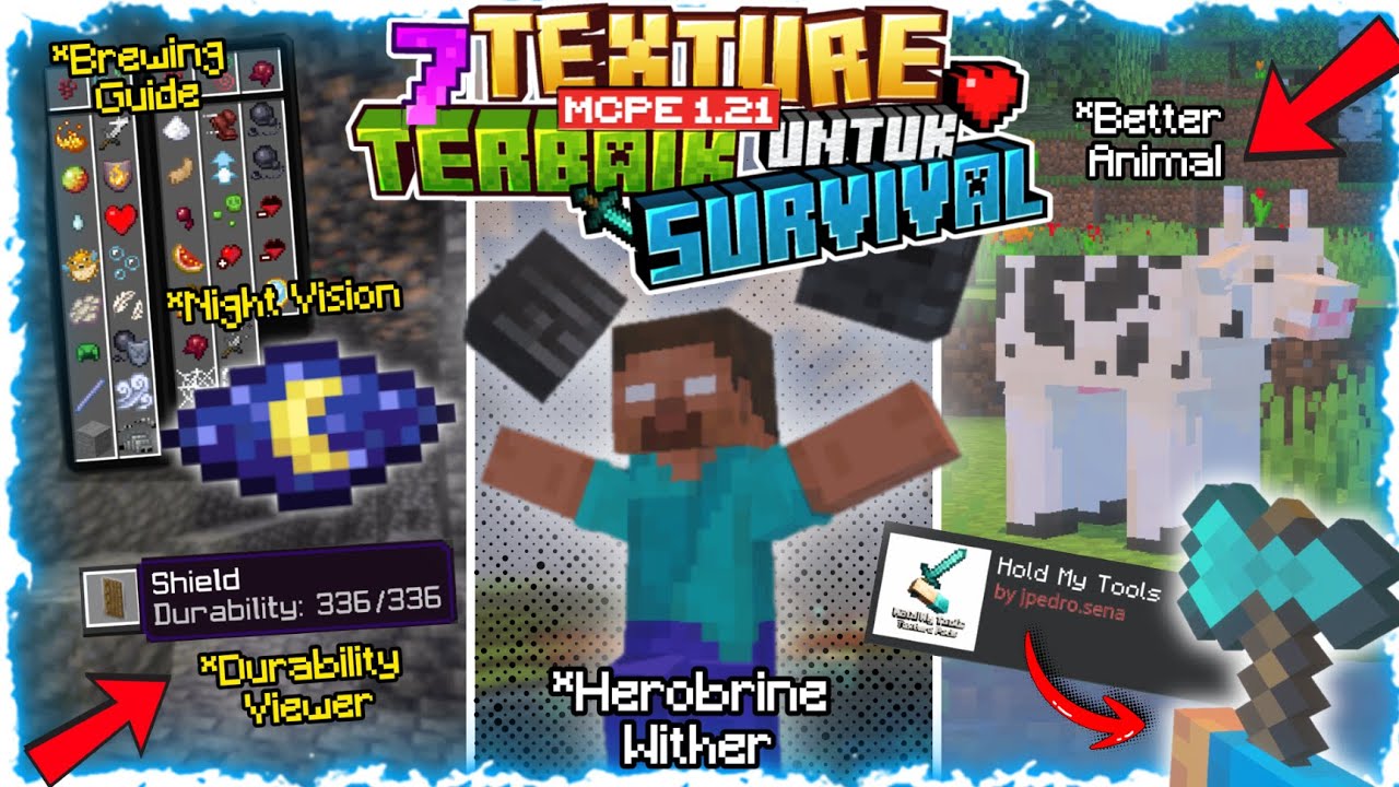 BEST‼️ 7 TEXTURE PACK KEREN & RINGAN YANG COCOK UNTUK SURVIVAL! (BEDROCK / MCPE) Support 1.21+