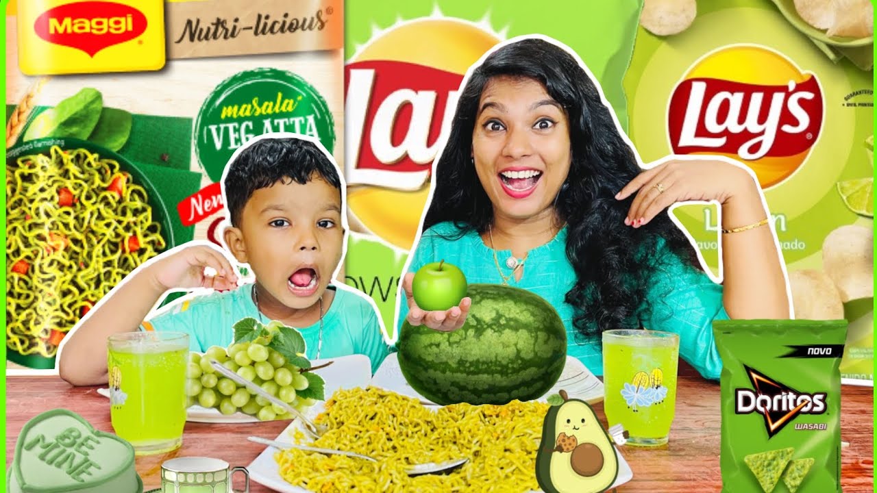 🍏EATING ONLY GREEN COLOUR FOOD FOR 24 HOURS|CHALLENGE😍|KUNJAPPAN