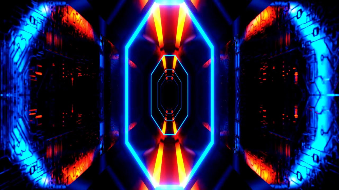 4K &ndash; Футуристический Технологический Неоновый Тоннель Синего и Оранжевого Цвета | Без Звука [2 Часа]