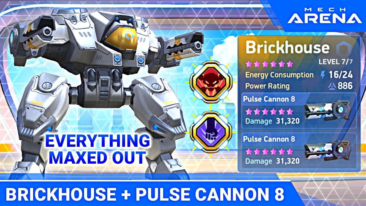 Brickhouse with Pulse Cannon 8 - Max Upgrade - Godlike Nemesis - Mech Arena Robot Showdown