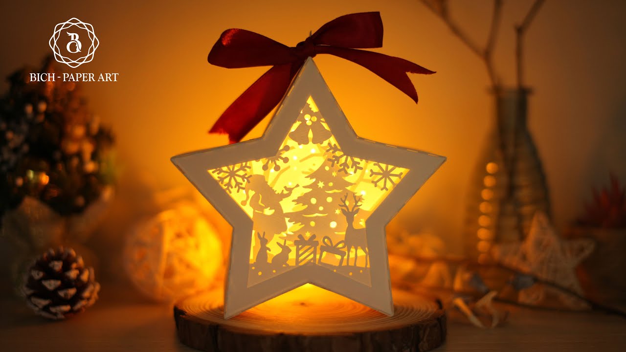 How To Make Star Paper Cut Shadow Box - Christmas Decor Art