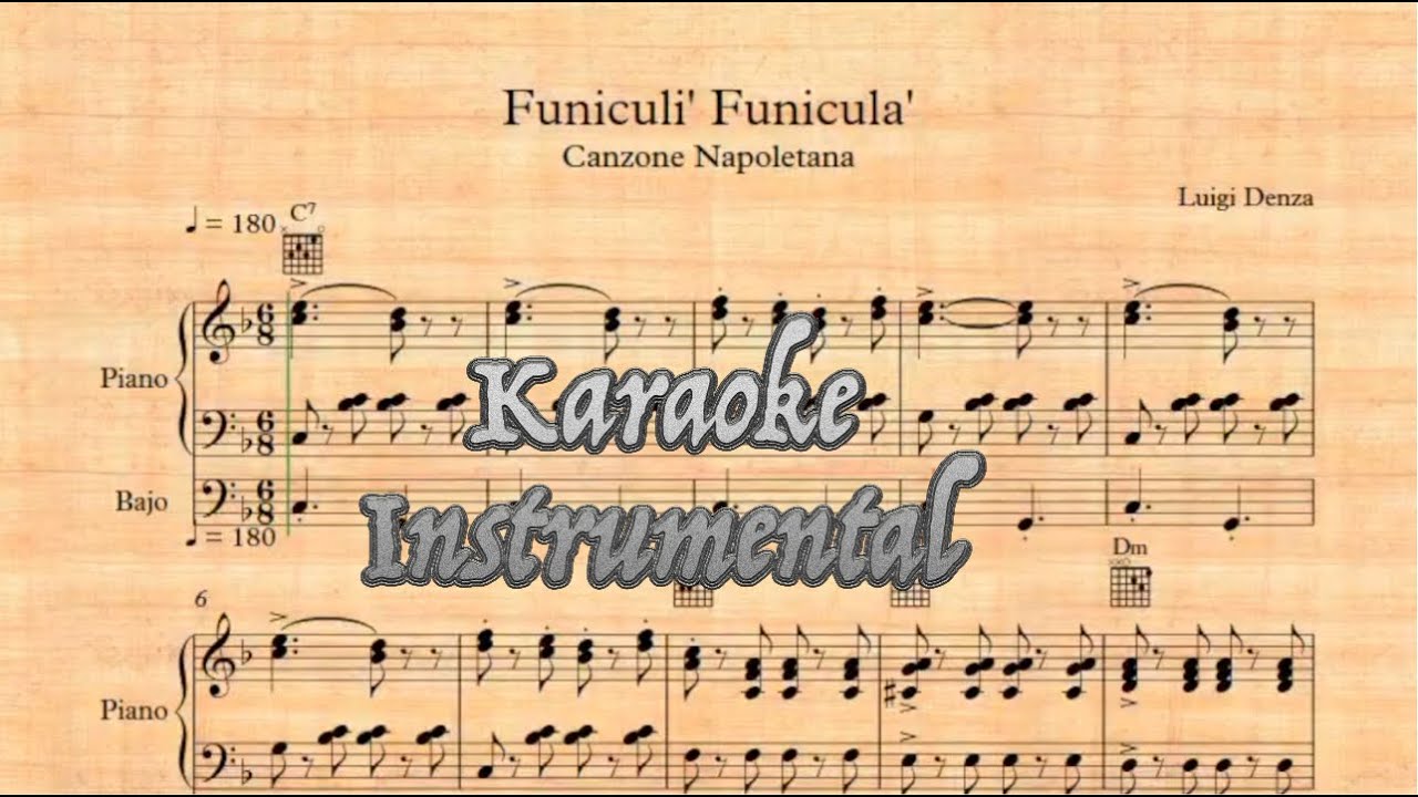 Funiculí Funiculá - Karaoke (instrumental) + Partitura en Video, Acordes y Piano Roll