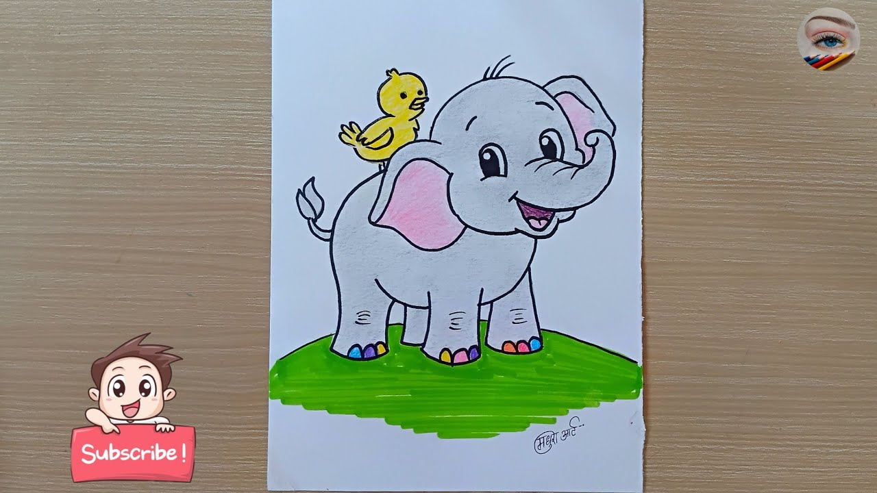 Cute Elephant Drawing with Little Bird 🥰🤩 |‎⁨@MadhuraTaldevkar⁩  