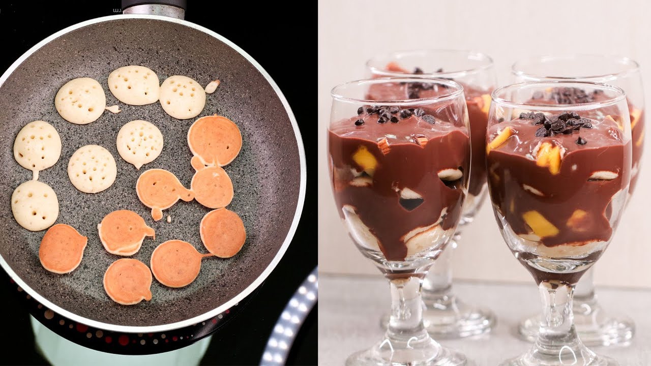 TINY PANCAKES WITH FRUITS DESSERT l UNIQUE RECIPE l EGGLESS & WITHOUT OVEN
