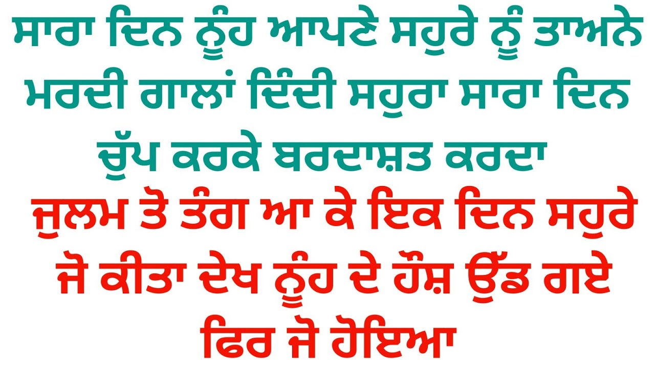 ਨੂੰਹ ਰੋਜ ਆਪਣੇ ਸਹੁਰੇ ਨੂੰ ਤਾਅਨੇ ਮਰਦੀ ਗਾਲਾਂ ਦਿੰਦੀ ਫਿਰ ਸਹੁਰੇ ਨੇ ਜੋ ਦੇਖ ਕੇ ਨੂੰਹ ਦੇ ਉੱਡੇ ਹੌਸ਼ 
