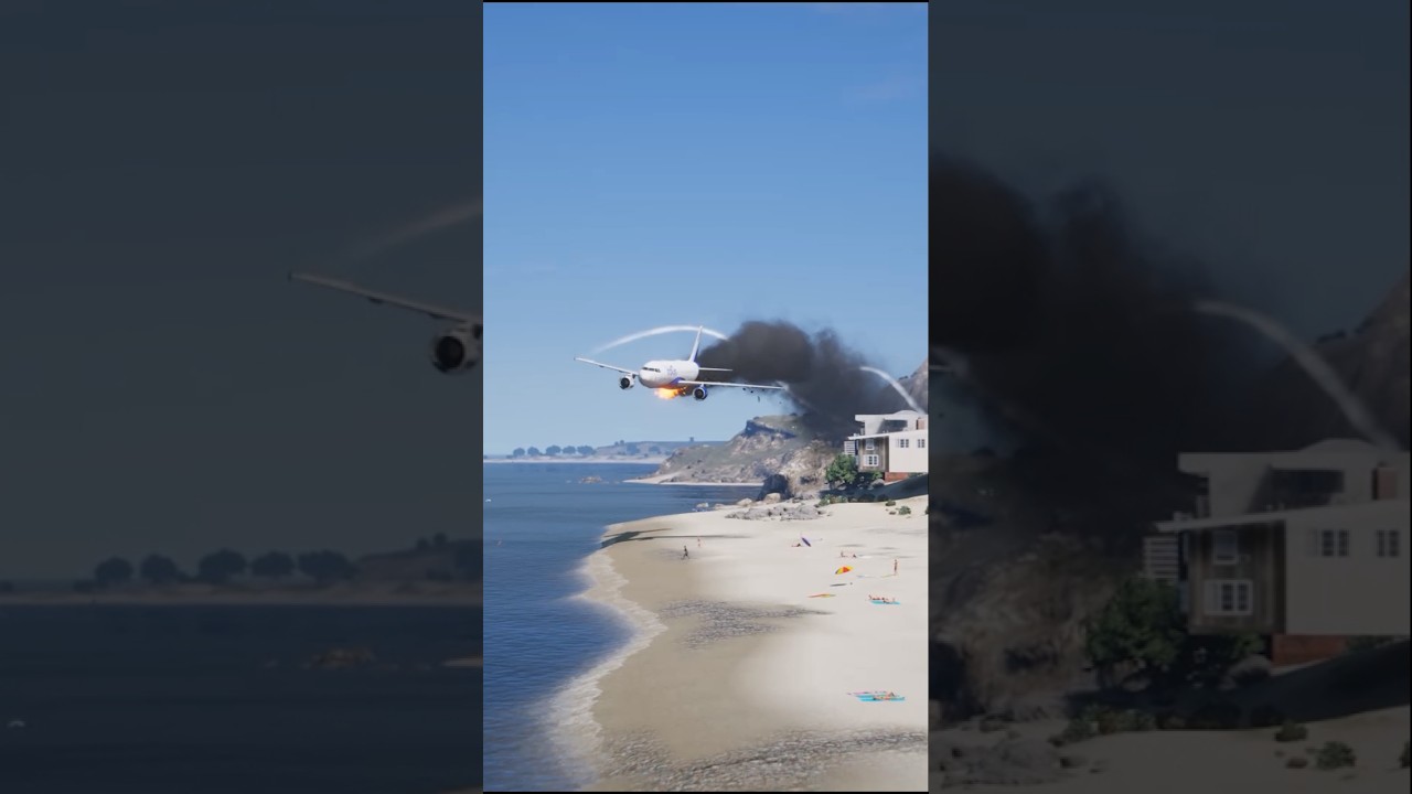 plane hit land and crash on near beach