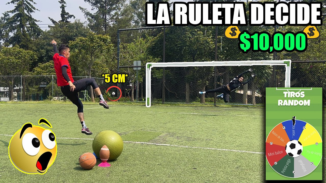 TIROS RANDOM con PORTERO ADELANTADO 🧤🥅 La RULETA DECIDE que BALON USAMOS 🤔🔀 RETOS de FUTBOL