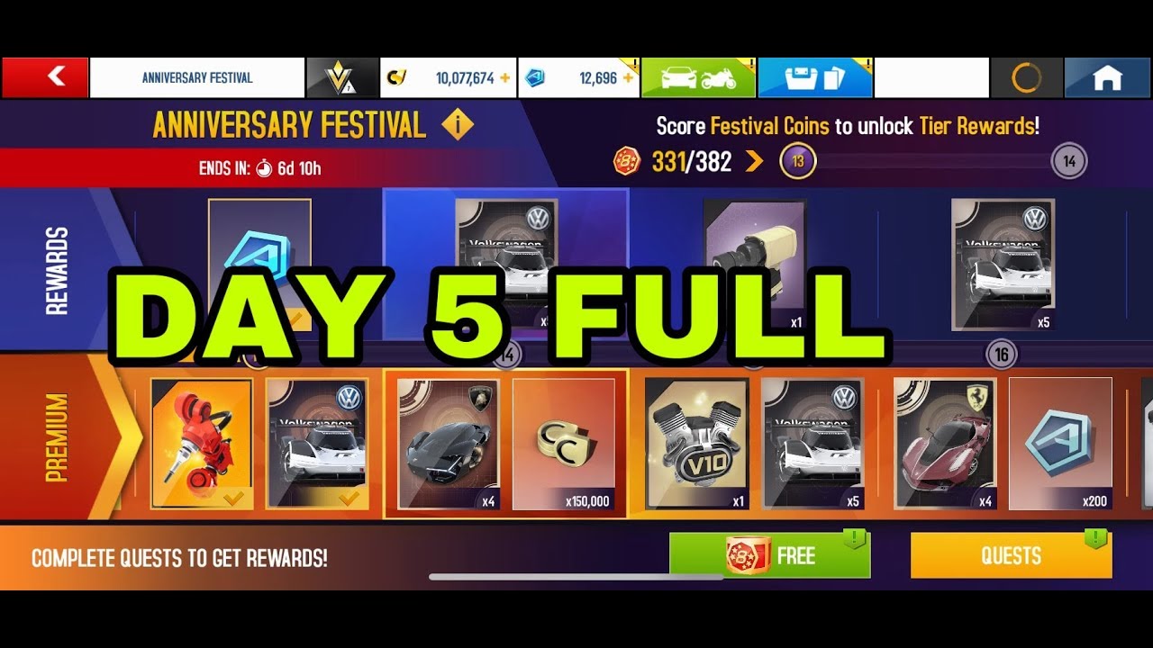 Asphalt 8 Day 5 Full Anniversary Festival Check Out