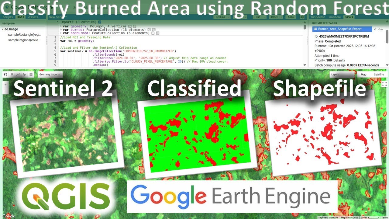 Классификация с учителем в Google Earth Engine | Картирование выгоревших территорий по данным Sen...