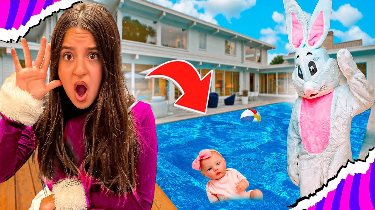 O COELHO MALVADÃO JOGOU O BEBE REBORN NA PISCINA ! *A Pipoca é amiga dele ?