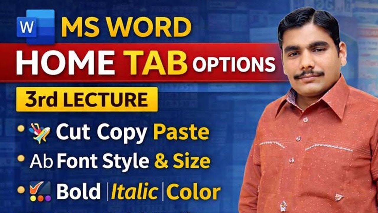 MS Word Home Tab Tutorial | Cut Copy Paste, Font Style, Size, Color | Lecture 3 | Adnan yazman