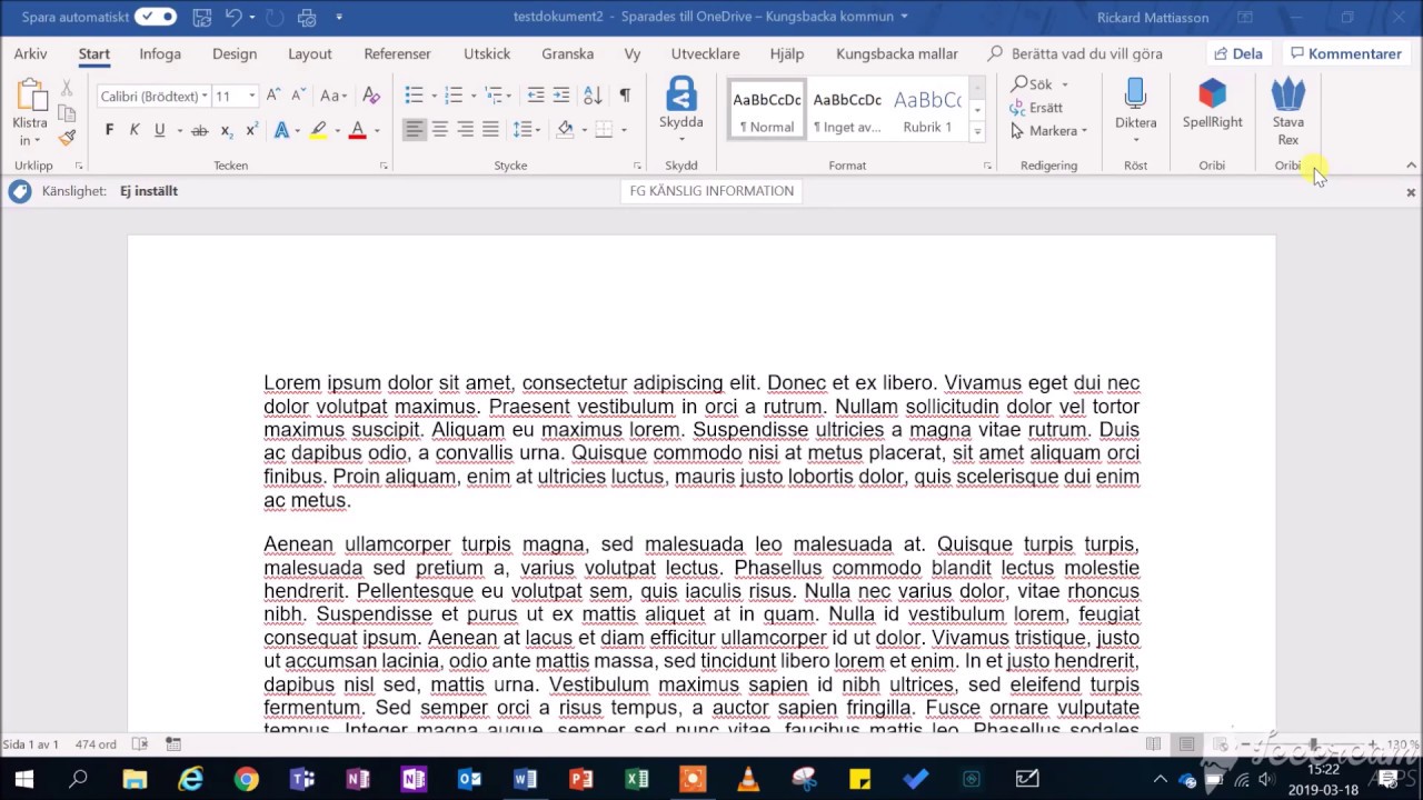 Magister Rickard delar skapa nytt Word-dokument och ladda upp i OneDrive
