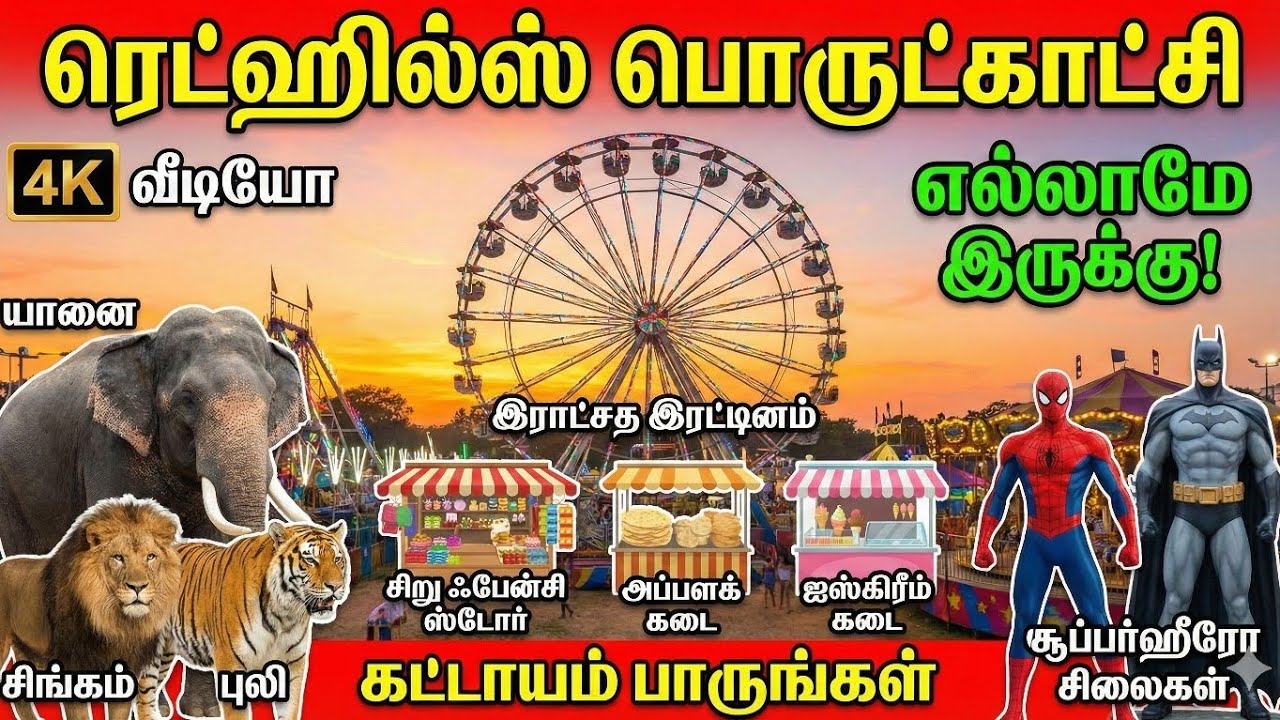 ரெட்ஹில்ஸ் பிரம்மாண்ட பொருட்காட்சி! (4K)  🎡 Giant Wheel முதல் Super Heroes வரை! |