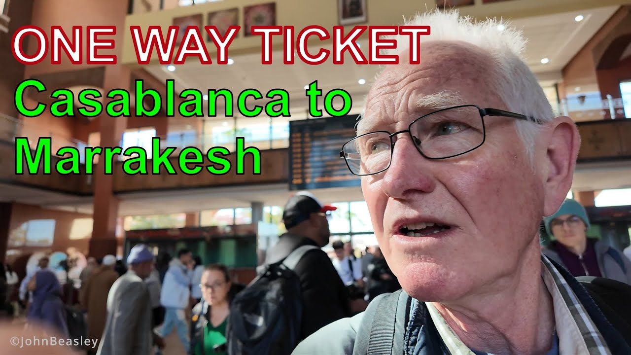 Casablanca to Marrakesh Morocco train ride. Economy ticket passing towns fields and semi-desert.