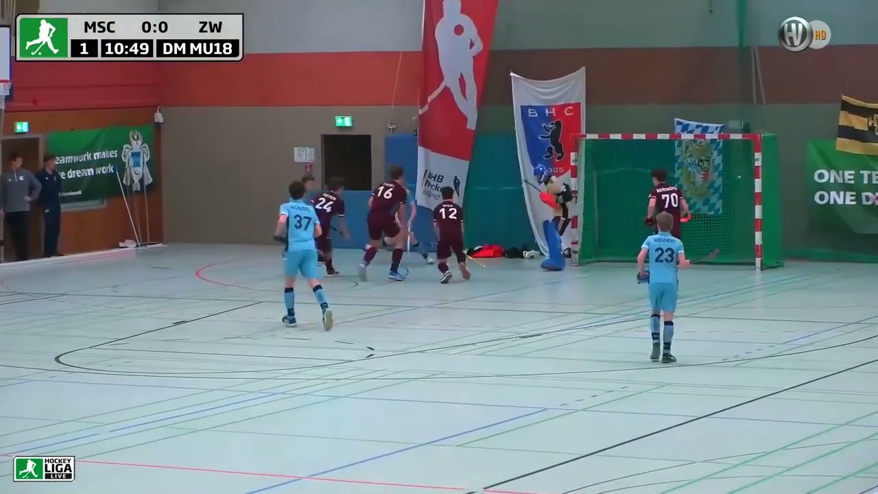 DM Hallenhockey Endrunde M. U18 2.Halbfinale: Münchner SC vs. Zehlend. Wespen 5.3.2023 RE-Livestream