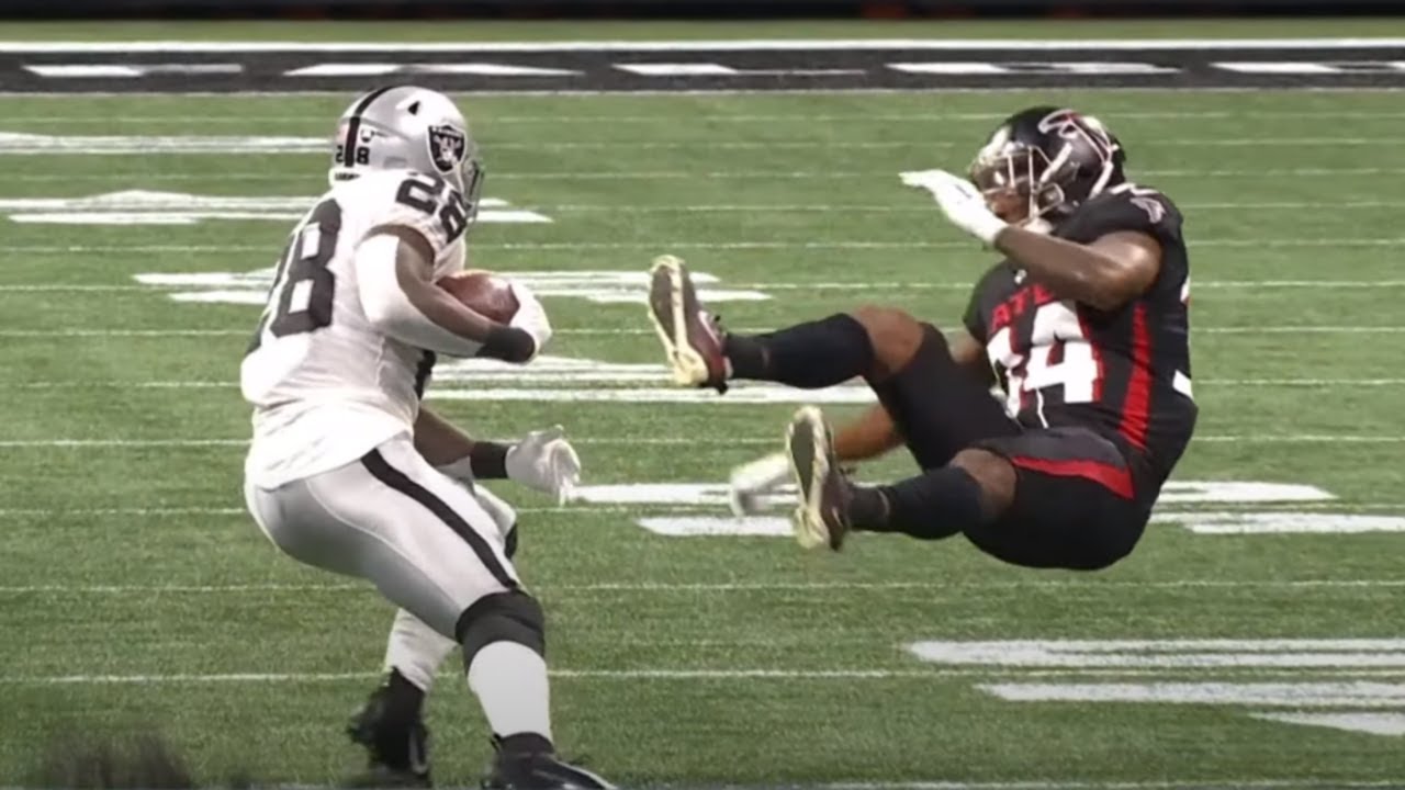 Josh Jacobs Sends Falcons Defender Flying w/ MASSIVE Truck