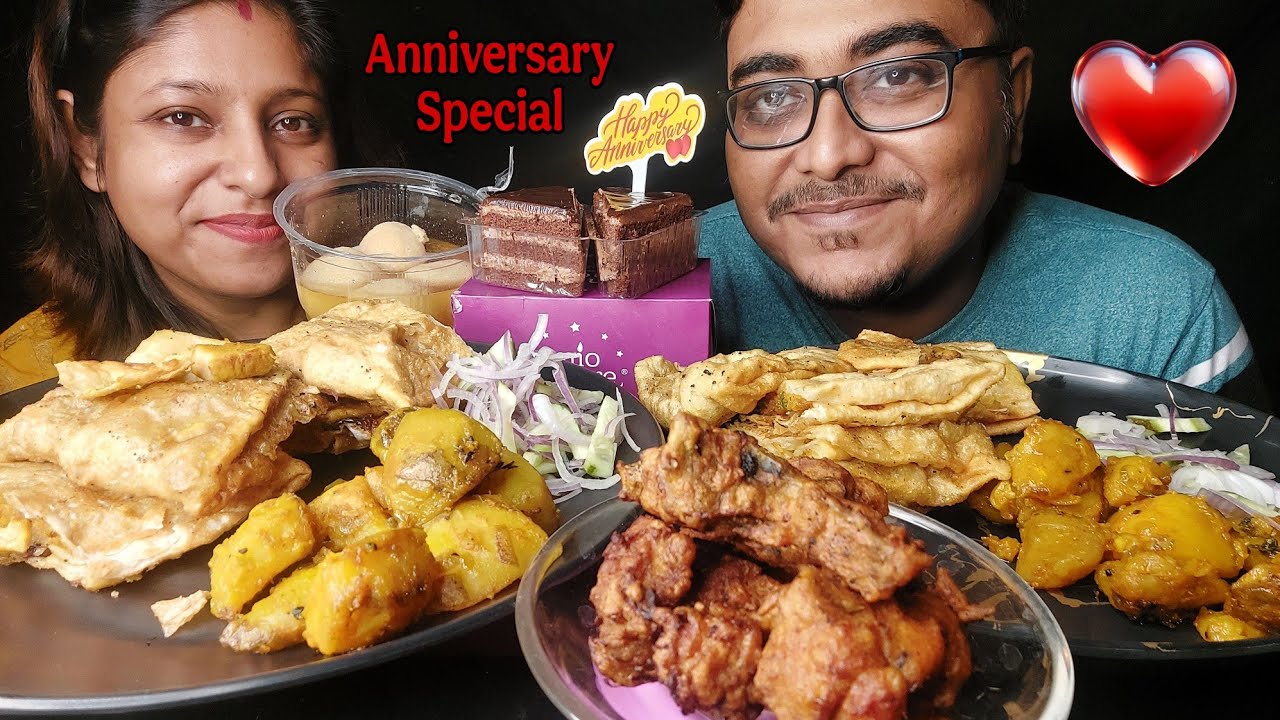 Eating Show-Street Food-Chicken Moglai,Chicken Pakora,Rasgulla,Chocolate Pastry|Anniversary Special