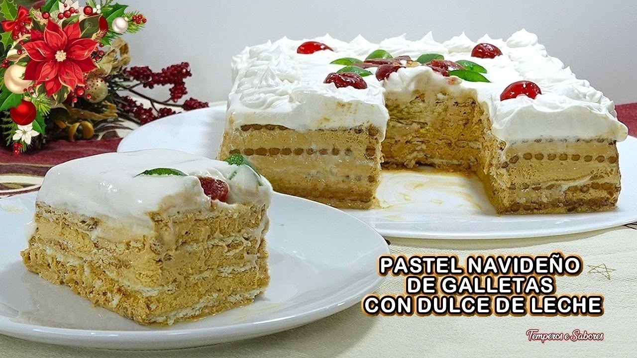 PASTEL NAVIDEÑO DE GALLETAS CON DULCE DE LECHE Delicioso y con 5 Ingredientes un Postre Fantástico