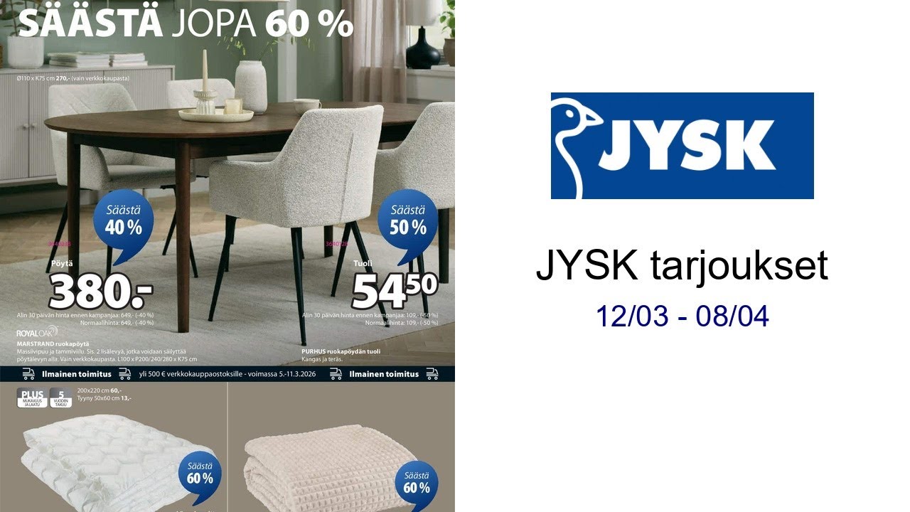 JYSK tarjoukset 12/03 - 08/04