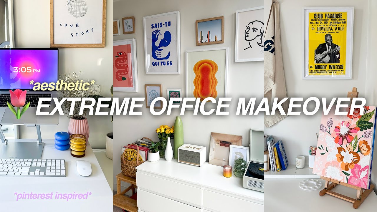 EXTREME AESTHETIC HOME OFFICE MAKEOVER *pinterest inspired* | room transformation/tour | 2023