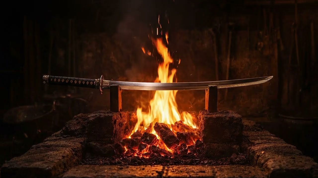 Katana Forge Fireplace – 2 Hours Calm Fire Ambience