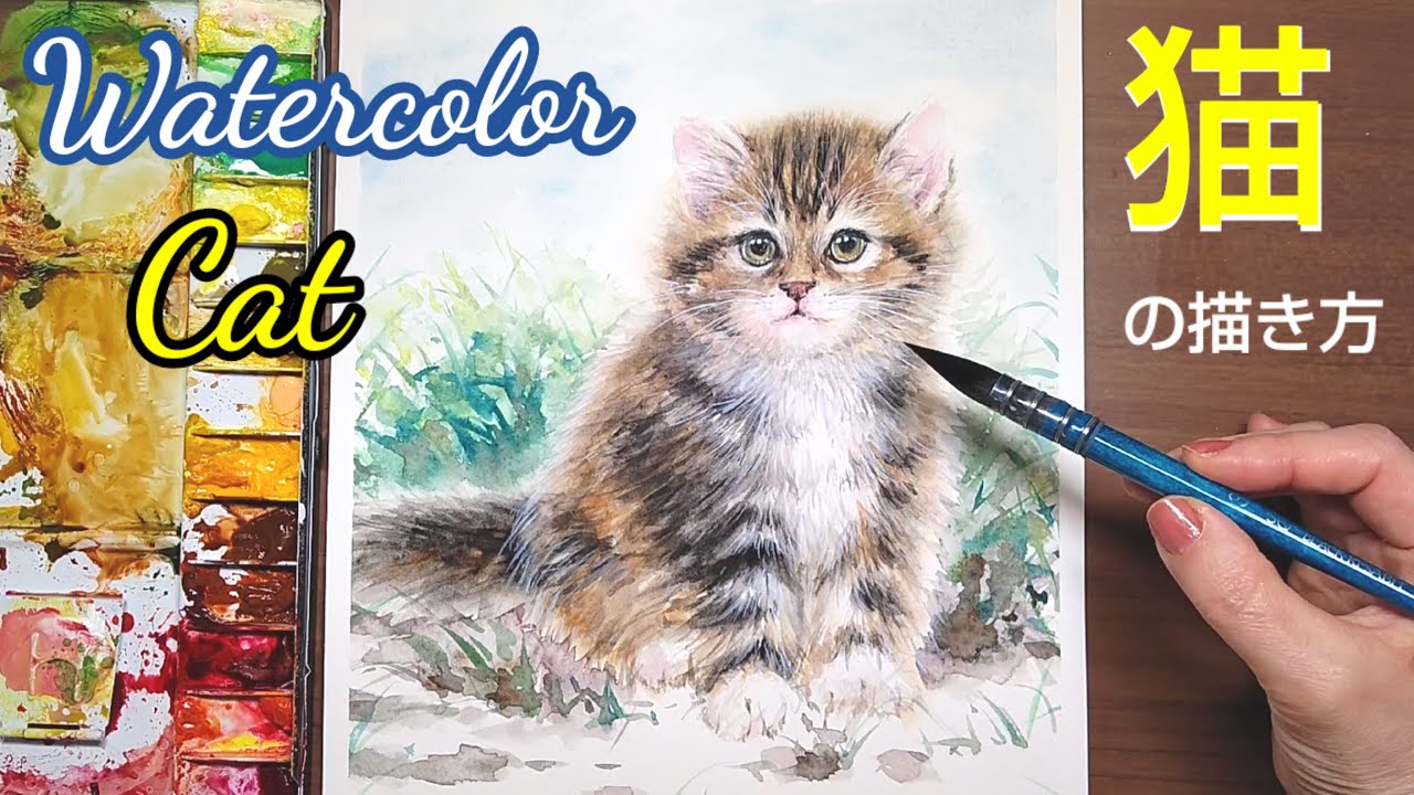 【水彩画】/透明水彩で【猫】の描き方/初心者のための水彩画