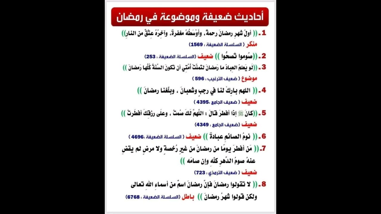 أحاديث ضعيفة في رمضان