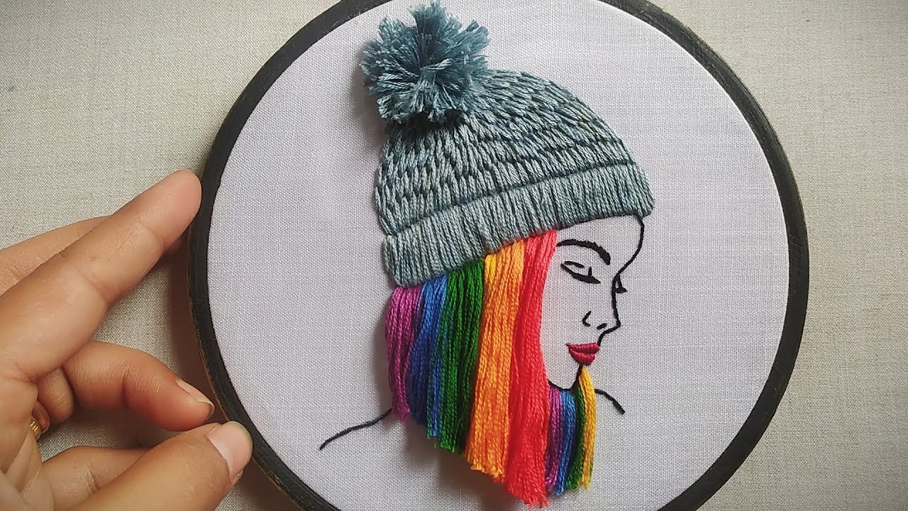Girl Embroidery with rainbow hair 🌈 || Embroidery for beginners || Let's Explore