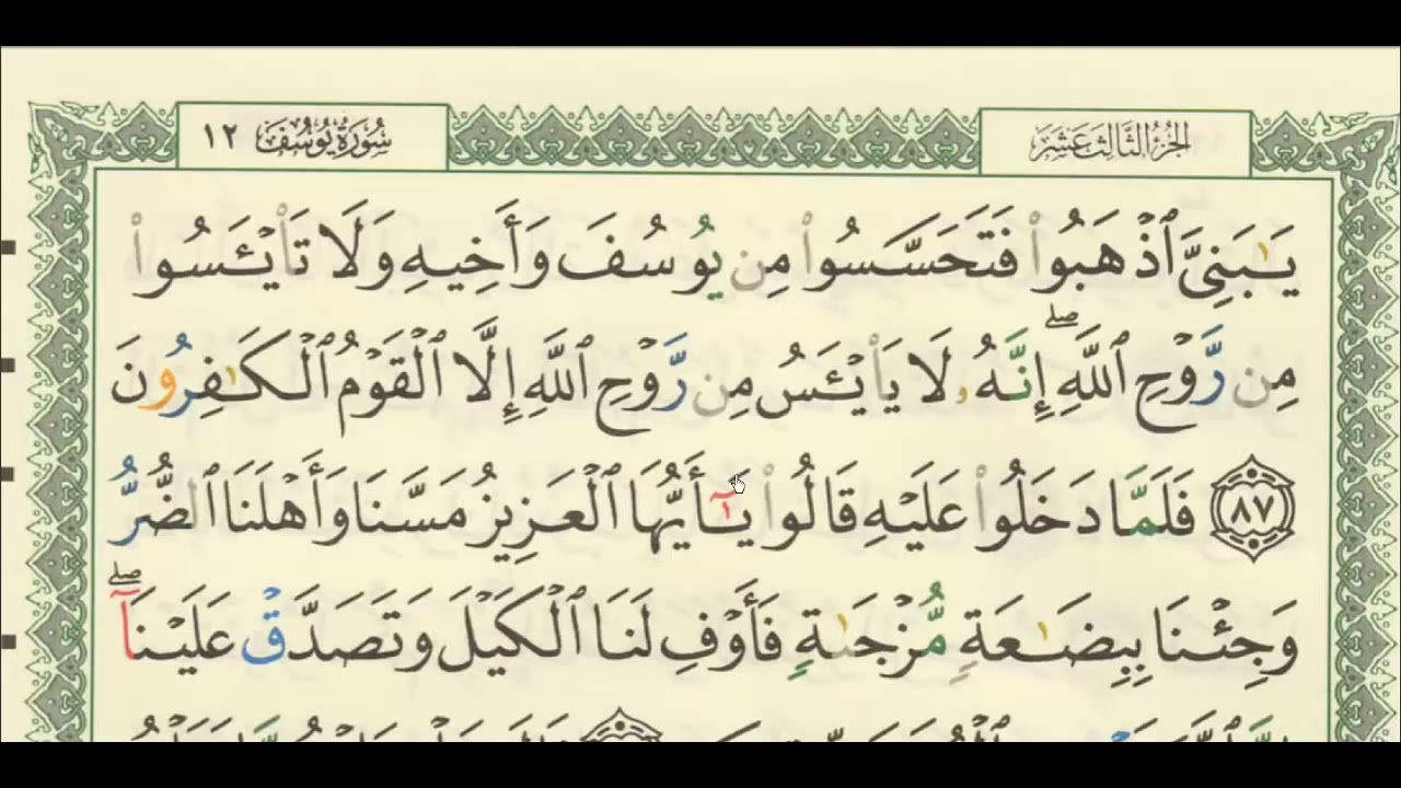 شرح + تفسير - لسورة يوسف من آية ( ٨٧ ) إلى آية ( ٩٥ ) - للشيخ : فهد العمار .