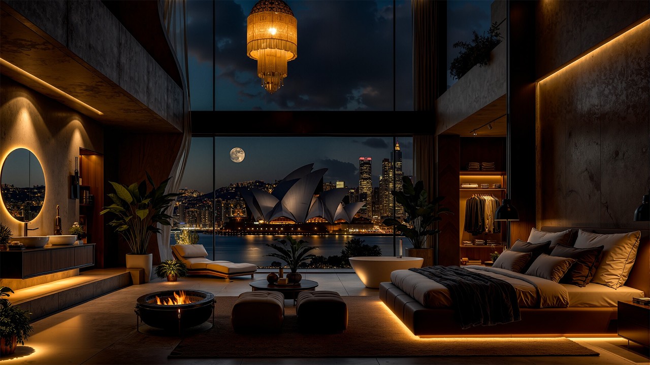 Soothing Jazz In A Luxury Bedroom Overlooking The City At Night - Warm Jazz Helps Calm The Emotions