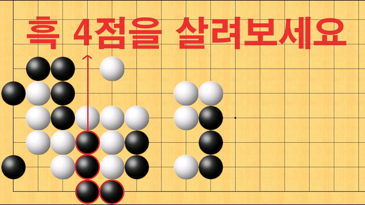 바둑 맥점 사활 - 정말 엄청 실수 많이 합니다. 흑 4점을 살려보세요