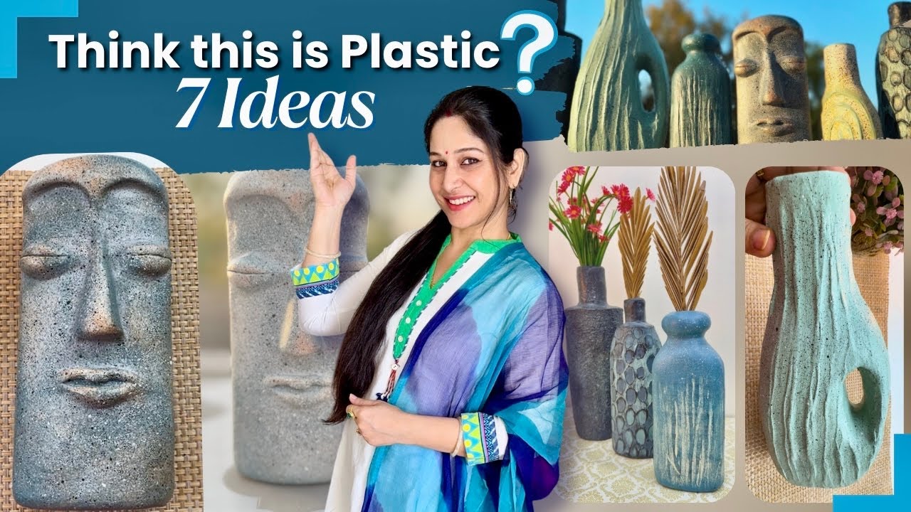 Transform Waste into Stunning Home Decor: DIY Stone-Look Vase from Plastic Bottles!