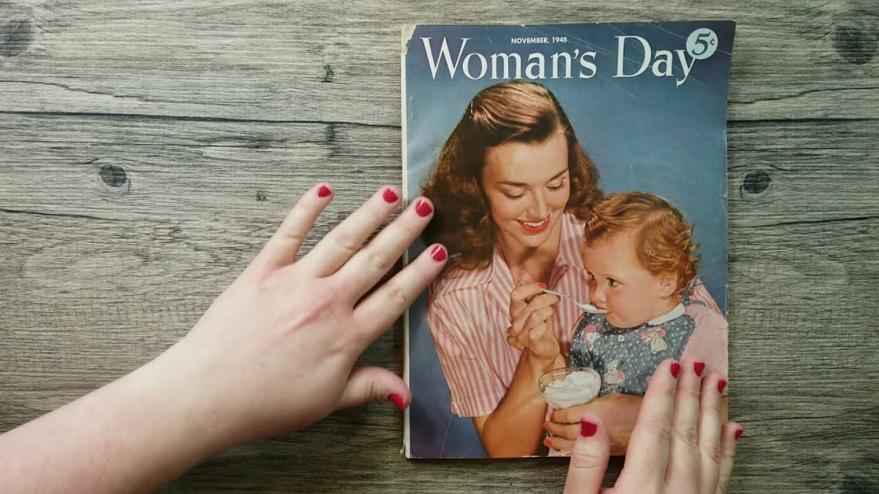 ASMR Винтажный журнал «Woman's Day» 1948 года, обзор (перелистывание страниц, тихая речь)
