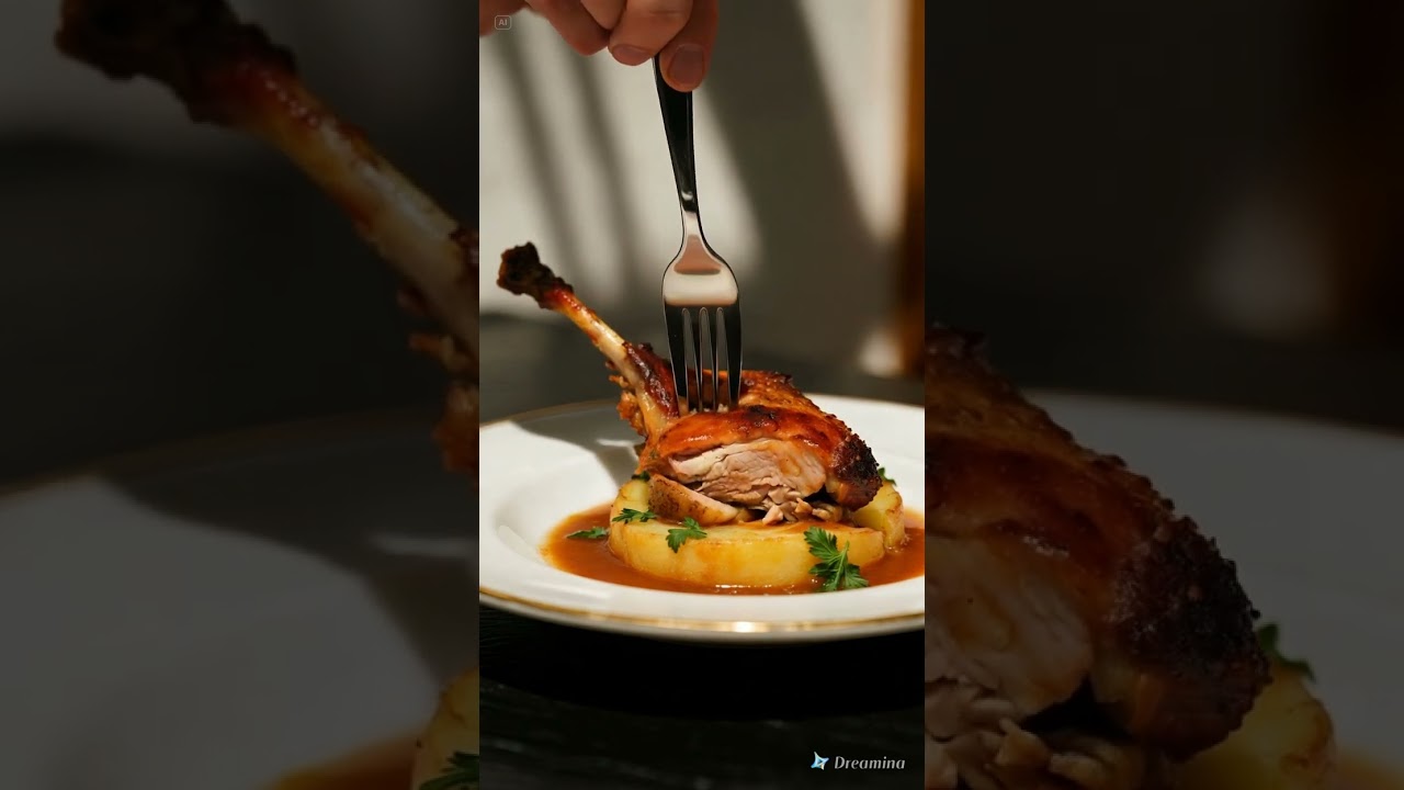 Gourmet Duck Confit with Sarladaise Potatoes #DuckConfit, #FrenchCuisine, #FoodPhotography #ai