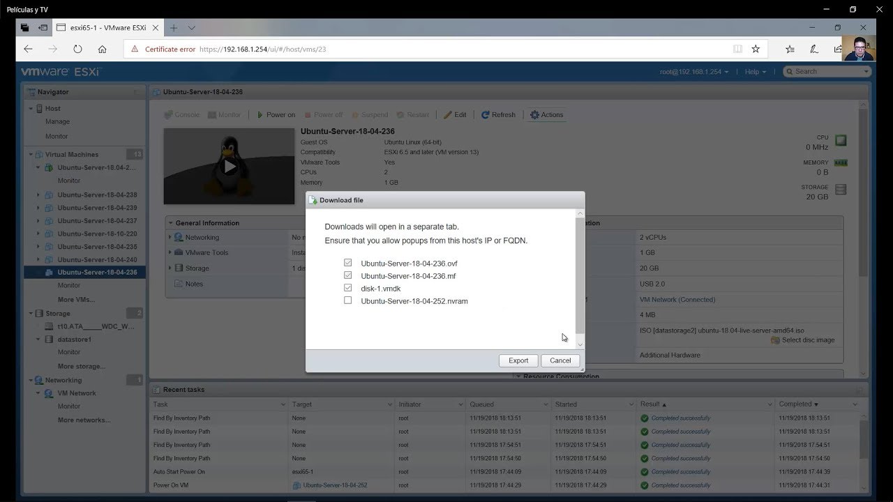 Export Virtual Machine from VMware vSphere Hypervisor ESXi to Virtualbox
