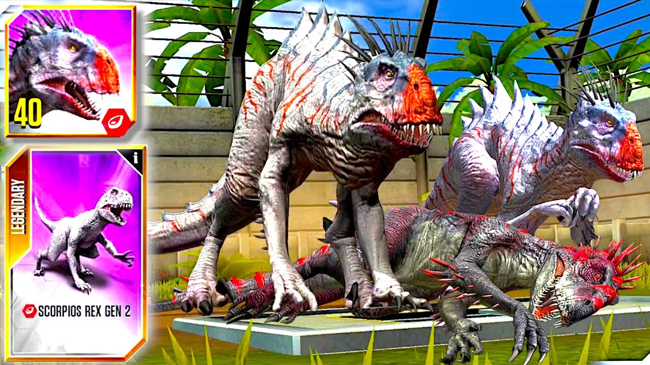 NEW HYBRID SCORPIOS REX GEN 2 UNLOCKED MAX LEVEL 40 FIRSTLOOK PVP BATTLES - Jurassic World The Game