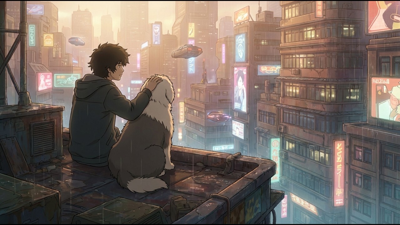 Cowboy Bebop Vibes 🎷 Jazz Lofi Rooftop Sunset | Relaxing Study Music | Cyberpunk Anime Ambience